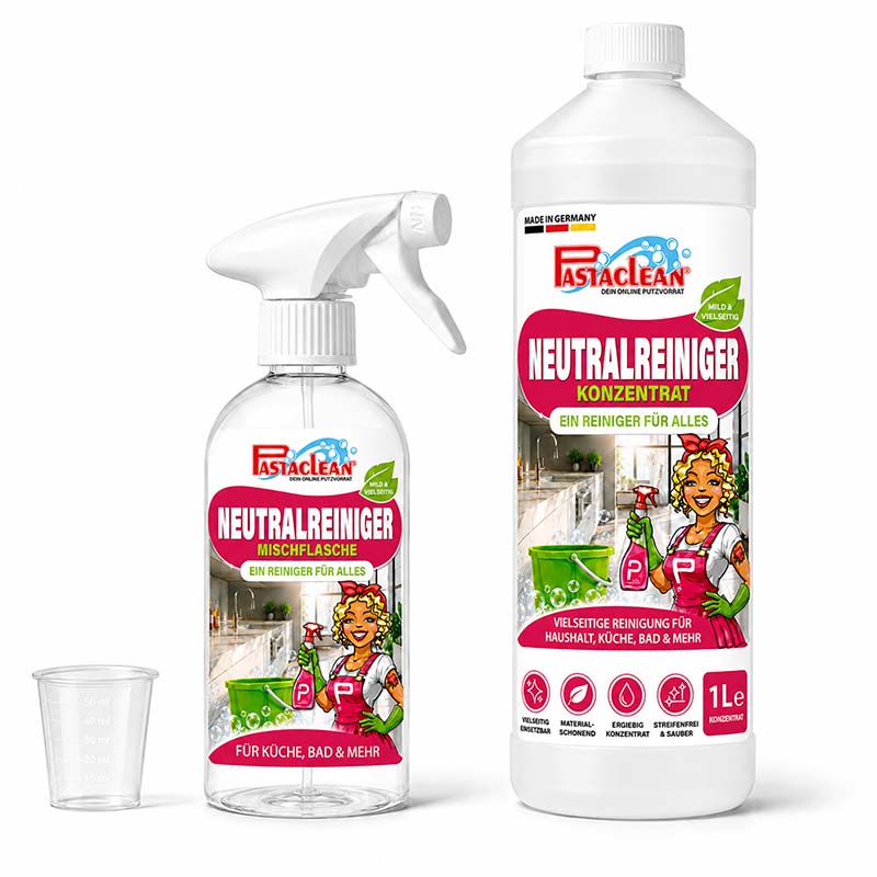 Pastaclean Neutralreiniger Konzentrat 1 L für Küche, Bad, Böden und Fenster, vielseitiger Allzweckreiniger für Haushaltsanwendungen, Materialschonend, effektive Reinigung von Oberflächen.