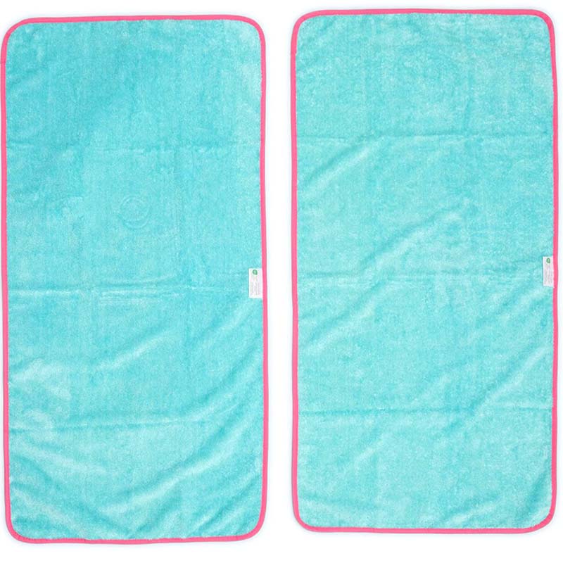 Pastaclean Kosmetik- & Frisierhandtücher 2er-Set in Türkis, komplette Vorderseite, schnelltrocknende antibakterielle Mikrofaser mit pinker Umrandung