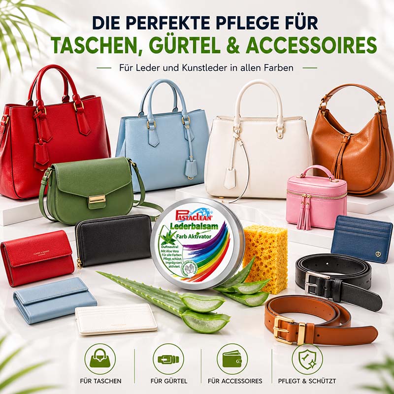 Pastaclean Lederpflege farblos mit Farb Aktivator 250 ml für Taschen, Gürtel und Accessoires aus Leder und Kunstleder, pflegt und schützt, vielseitig für alle Farben geeignet.