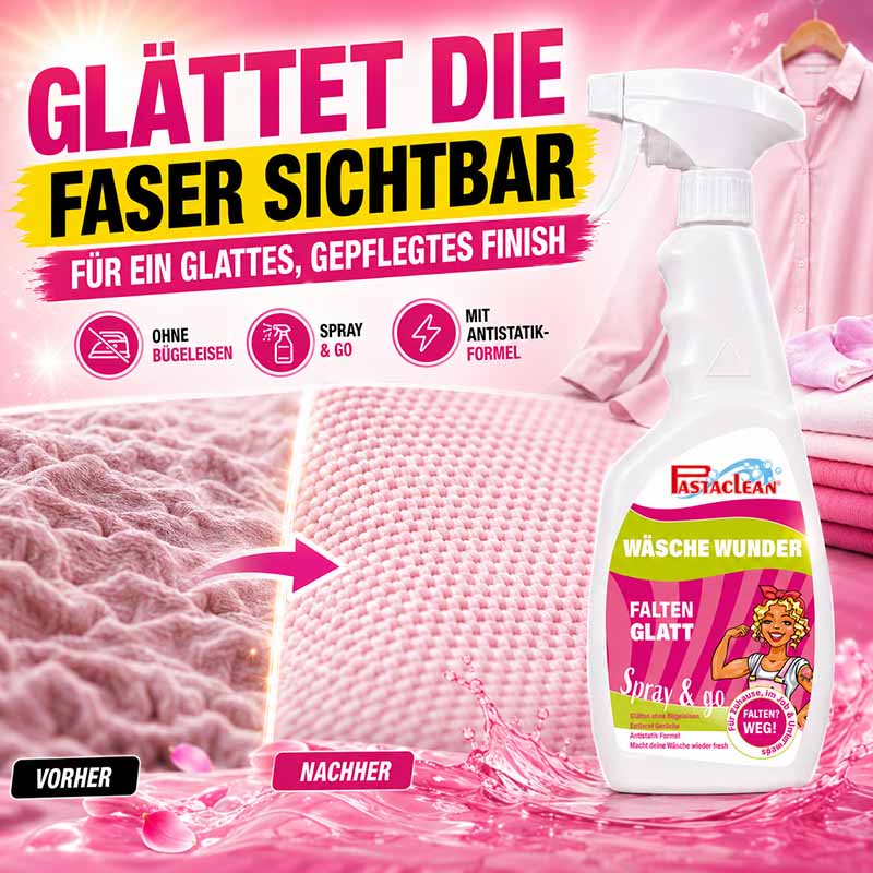 Pastaclean Wäsche Wunder Anti-Falten-Spray 750 ml für glattes Finish auf Kleidung, beseitigt Falten ohne Bügeleisen, mit Antistatik-Formel für gepflegtes Aussehen, ideal für den schnellen Einsatz auf Textilien