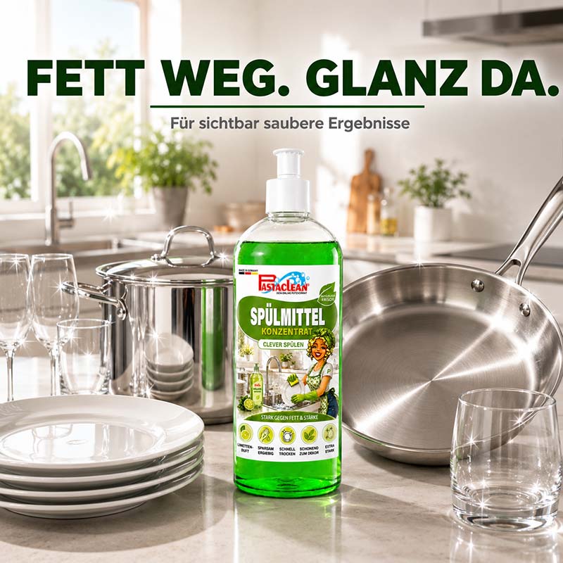 Pastaclean Spülmittel Konzentrat Geschirrspülmittel mit Schnell-Trocken-Formel, fettlösend und streifenfrei für saubere Ergebnisse in der Küche