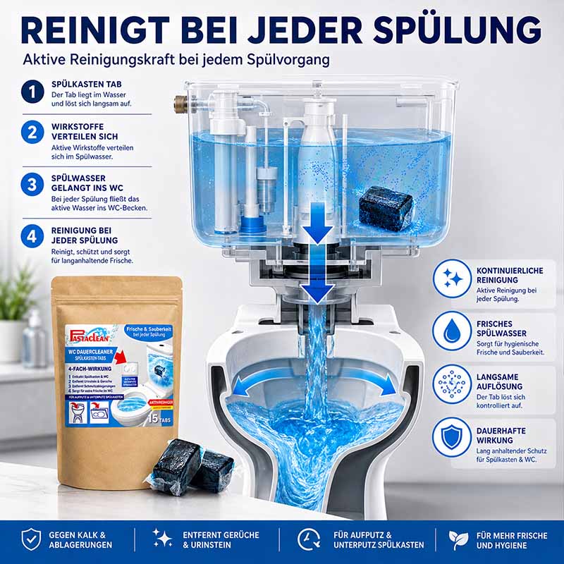 Spülkasten Tabs für WC-Reinigung, Aktivreiniger, 15 Stück, kontinuierliche Reinigung, hygienische Frische, gegen Kalk und Ablagerungen, entfernt Gerüche, langsame Auflösung, dauerhafte Wirkung, ideal für Wasserkasten.