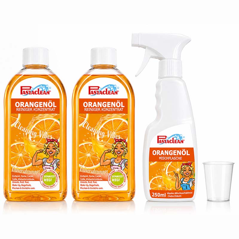 Pastaclean Orangenöl Reiniger Konzentrat 2x 500 ml für schonende und effektive Reinigung, ideal für Küche, Boden und Oberflächen, entfernt Fett und Schmutz, vielseitig einsetzbarer Universalreiniger mit frischem Orangenaroma