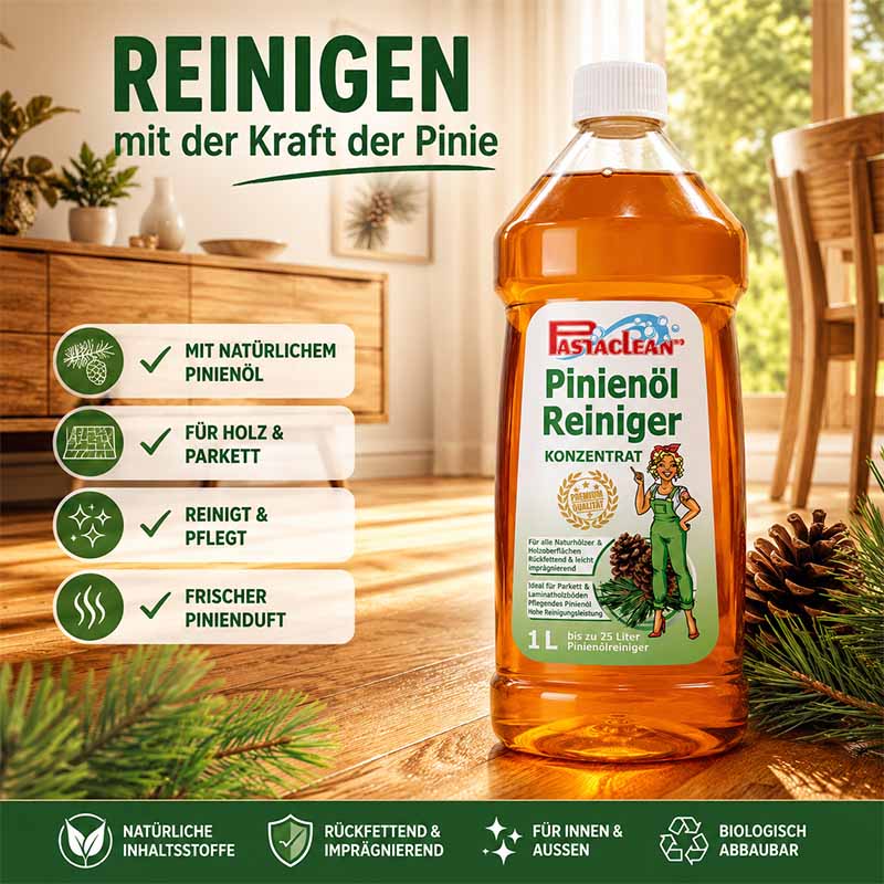 Pinienölreiniger Konzentrat, 1000ml, Allzweckreiniger mit natürlichem Pinienöl, geeignet für Holz, Parkett, reinigt und pflegt, frischer Duft, natürliche Inhaltsstoffe, biologisch abbaubar, rückfettend, imprägnierend, Innen- und Außenanwendung.
