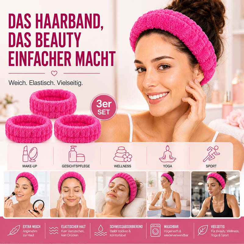Kosmetik Haarband 3er Set für Damen in Beere, ideal für Make-up, Gesichtspflege, Wellness, Yoga und Sport. Elastisch, weich und schweißabsorbierend, perfekt für vielseitige Anwendungen im Beautybereich.