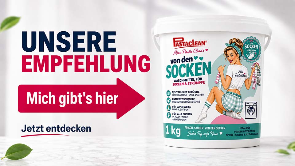 Pastaclean Waschmittel für Socken und Strümpfe gegen Schweißgeruch – Spezialwaschmittel für saubere, frische Sport-, Arbeits- und Alltagssocken.