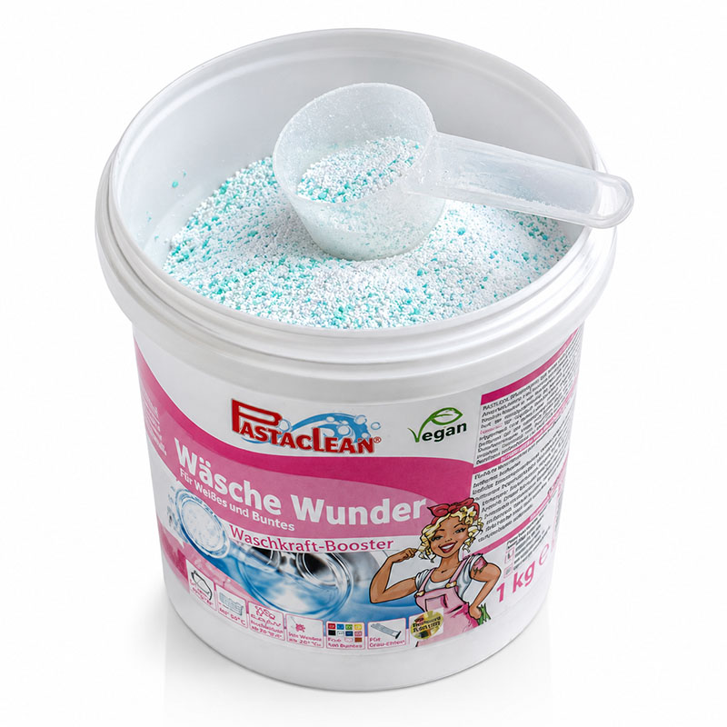 Pastaclean Wäsche Wunder Waschpulver Zusatz, 1 kg, 160 Waschladungen, Waschkraft-Booster für Weißes und Buntes, vegan, ideal für effektive Reinigung und Frische von Kleidung.