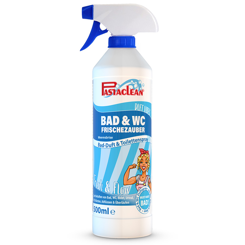 Pastaclean Bad & WC Frischezauber Meeresbrise, 500 ml Toilettenparfum zur Geruchsneutralisation im WC und Bad, mit frischem Duft und pflegendem Schutzfilm für Sanitärkeramik