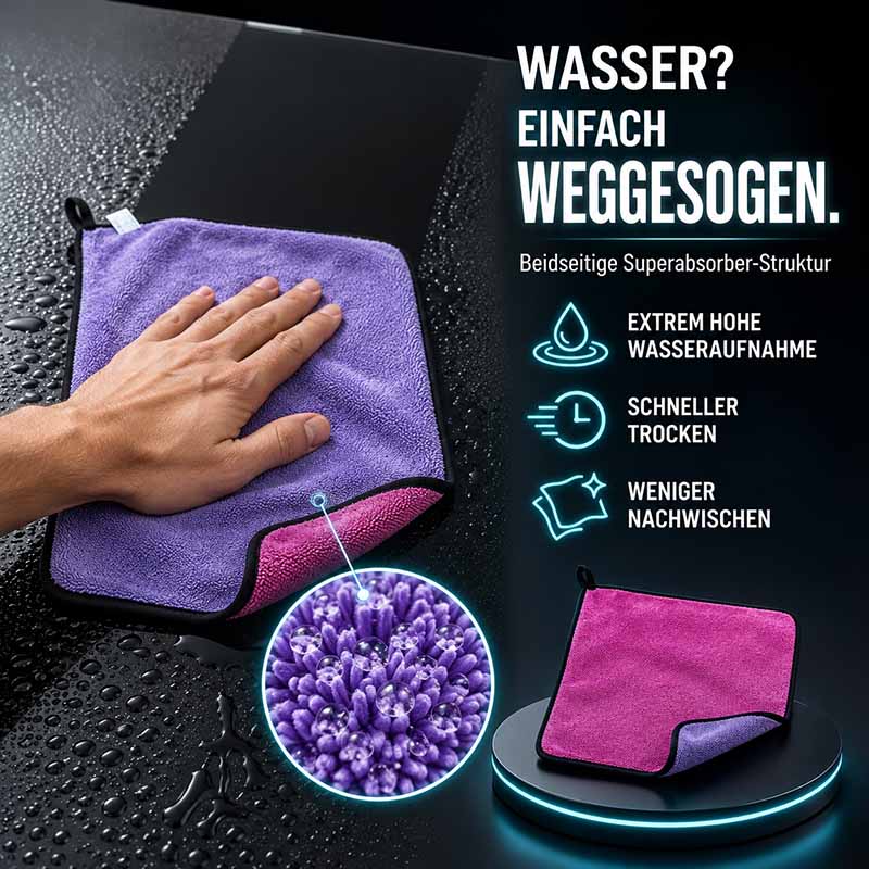 Micro Magic Mikrofaser-Trockentuch 2er-Set für Dusche und Auto, extra saugstark, streifenfrei, fusselfrei, hohe Wasseraufnahme, schnelles Trocknen, beidseitige Superabsorber-Struktur.
