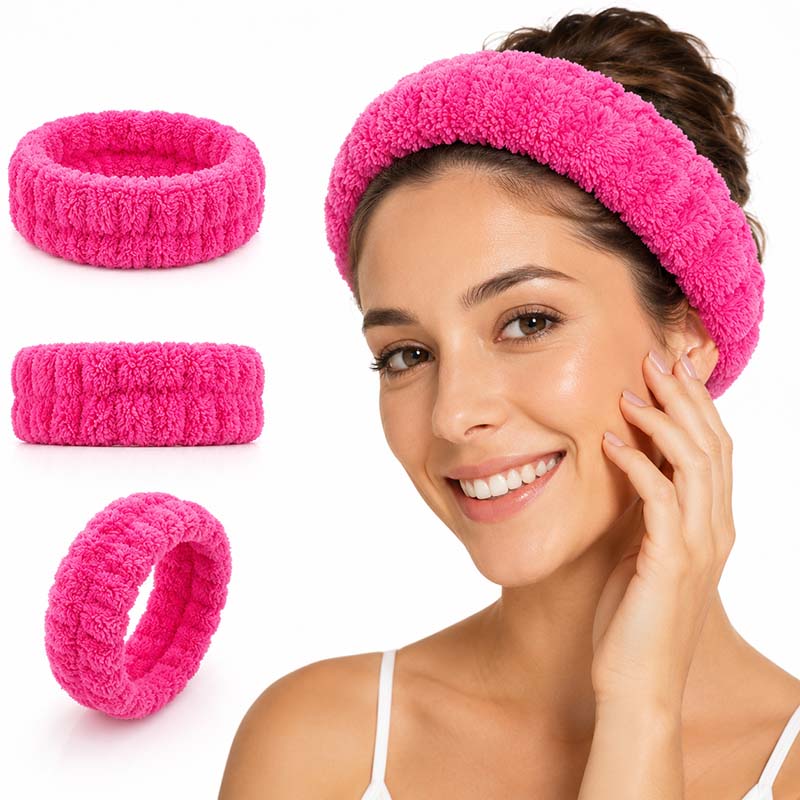 Kosmetik Haarband Damen 3er Set, pink, für Make-up, Gesichtspflege, Wellness, Yoga, Sport, elastisch, hautfreundlich, hygienisch, vielseitig, waschbar, Accessoire für Frauen, komfortables Tragen, Schönheit, Haarpflege, Styling, modisch, praktisch