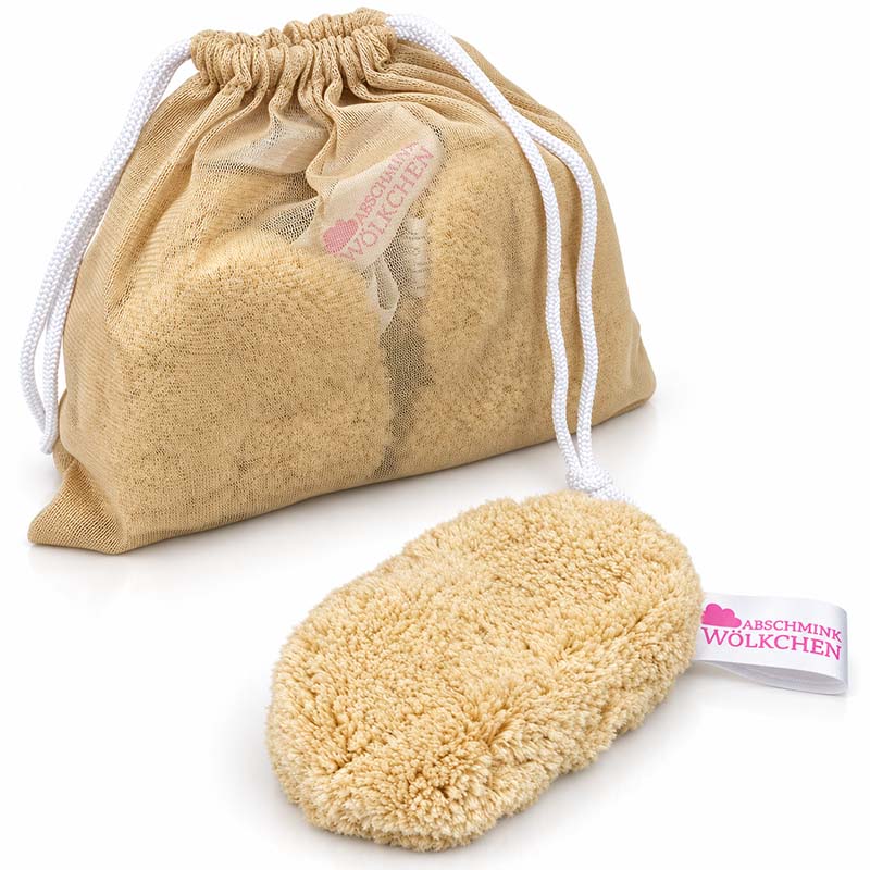 Abschmink Wölkchen waschbare Pads zur Gesichtsreinigung im 6er Set mit Tasche, beige, für sanfte Hautreinigung und Make-up Entfernung, umweltfreundlich und wiederverwendbar.