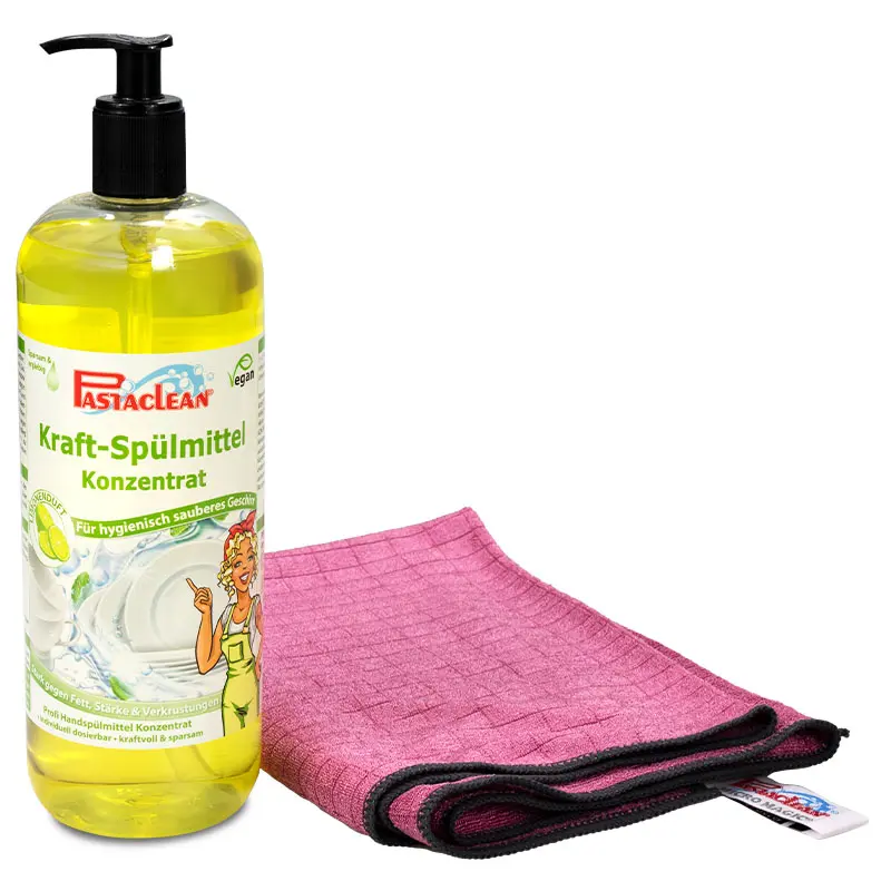 Kraft-Spülmittel - Handgeschirrspülmittel mit hoher Fettlösekraft, 1000ml + 1 Maxi Geschirrtuch