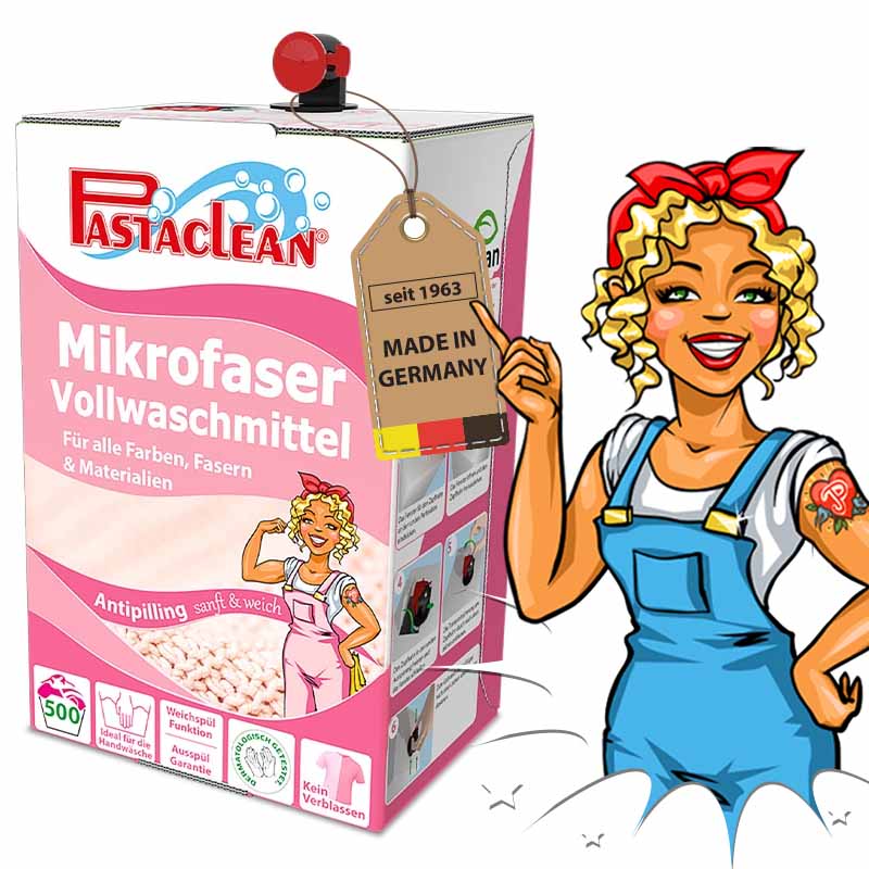 Miss Pastaclean präsentiert Angebot Mikrofaser Waschmittel