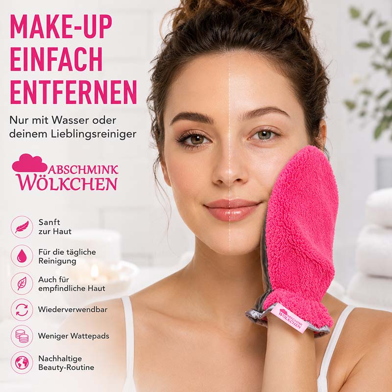 Abschmink Wölkchen Peelinghandschuh und Waschhandschuh 3er Set Beere für Gesichtspflege, Körperreinigung, Make-up Entfernung, wiederverwendbar, sanft zur Haut, ideal für Dusche und tägliche Beauty-Routine.