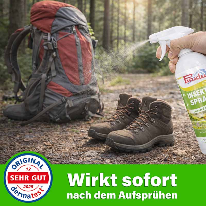 Insektenschutz Umgebungsspray vor Mücken, Zecken, Stechfliegen, 2x 500 ml, Outdoor-Schutz, sofortige Wirkung, ideal für Camping, Wandern, dermatest sehr gut, effektives Repellent für Schuhe, Rucksack im Wald.