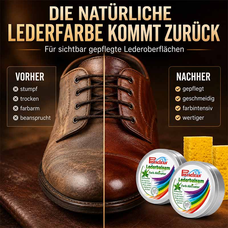 Pastaclean Lederpflege Set, 2x 250 ml, für hochwertige Lederoberflächen, verbessert Farbintensität und Geschmeidigkeit, ideal zur Aufwertung von Schuhen und anderen Lederprodukten, inkl. Schwamm zur gleichmäßigen Pflege.