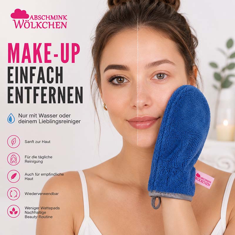 Abschmink Wölkchen Peelinghandschuh und Waschhandschuh 3er Set in Taubenblau für Gesicht, Körper, Dusche, Make-up Entfernung, sanfte und effiziente Reinigung, auch für empfindliche Haut, wiederverwendbar.