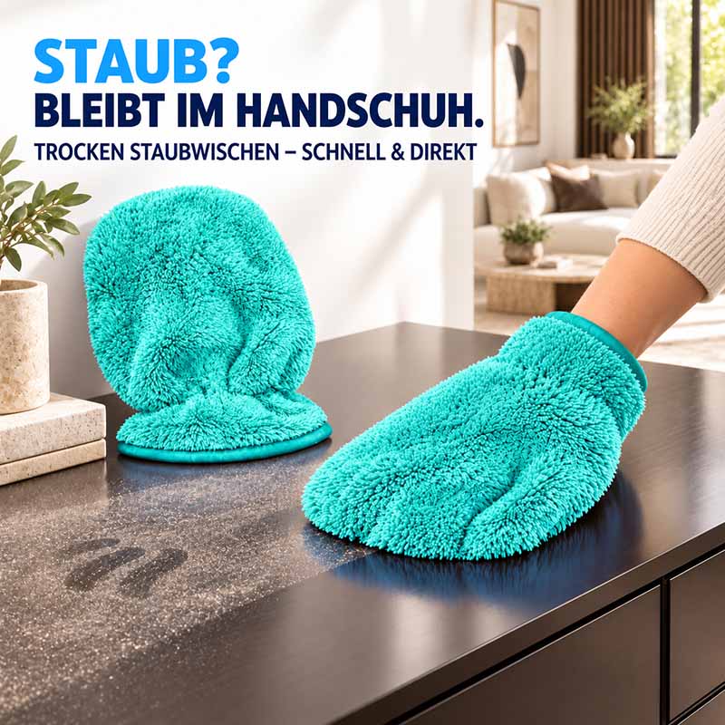 Bambus-Reinigungshandschuhe 2er-Set für Haushalt und Auto in Türkis, ideal zum trockenen Staubwischen, vielseitig einsetzbar, effizient für schnelle und direkte Reinigung von Oberflächen.