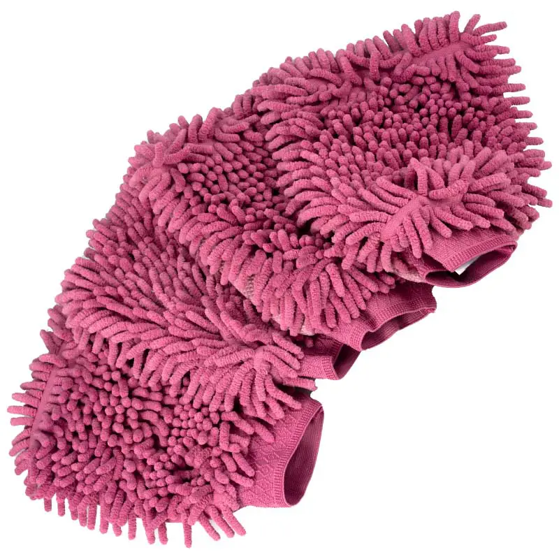 4X Waschhandschuh für Haushalt, Auto und Fahrrad - Chenille Handschuh (Pink)