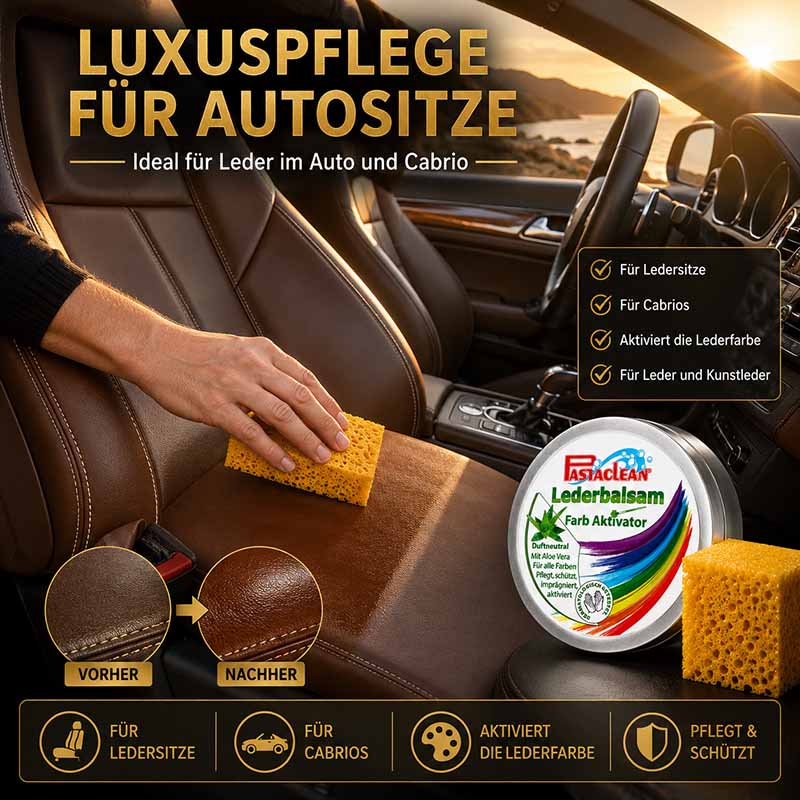 Pastaclean Lederpflege farblos mit Farb Aktivator 250 ml; ideal für Ledersitze im Auto und Cabrio; pflegt, schützt und aktiviert die Lederfarbe; geeignet für Leder und Kunstleder.