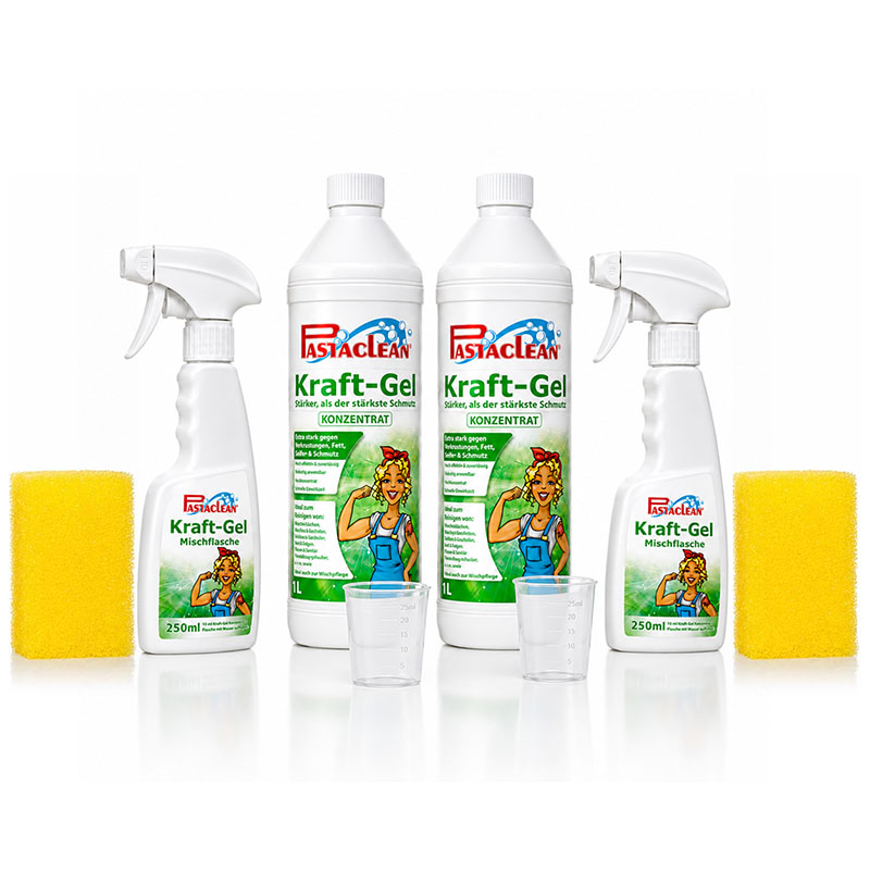 Pastaclean Kraft Gel Backofenreiniger Konzentrat, 2x 1Liter, für starke Verschmutzungen im Ofen, gegen Fett und Schmutz, inklusive Mischflasche und Schwamm, ideal zur gründlichen Reinigung.
