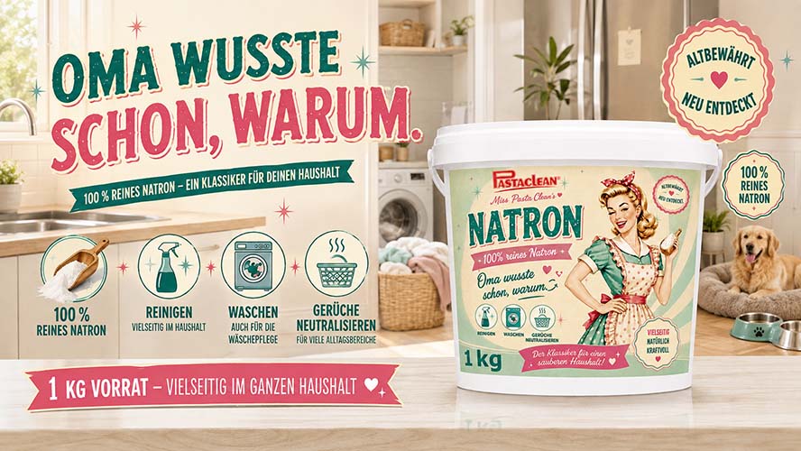Pastaclean Reines Natron 1kg Allzweckreiniger zum Waschen, Reinigen und Gerüche neutralisieren im Haushalt, vielseitig einsetzbar für Wäschepflege und allgemeine Reinigung im ganzen Haus.
