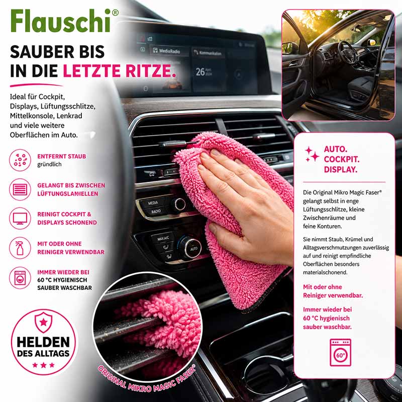 Flauschi Flauschtücher Antibakterielles Mikrofasertuch Set zur gründlichen Reinigung von Cockpit, Displays, Lüftungsschlitzen und anderen Oberflächen im Auto, waschbar bei 60°C, 10-teilig, bunt.