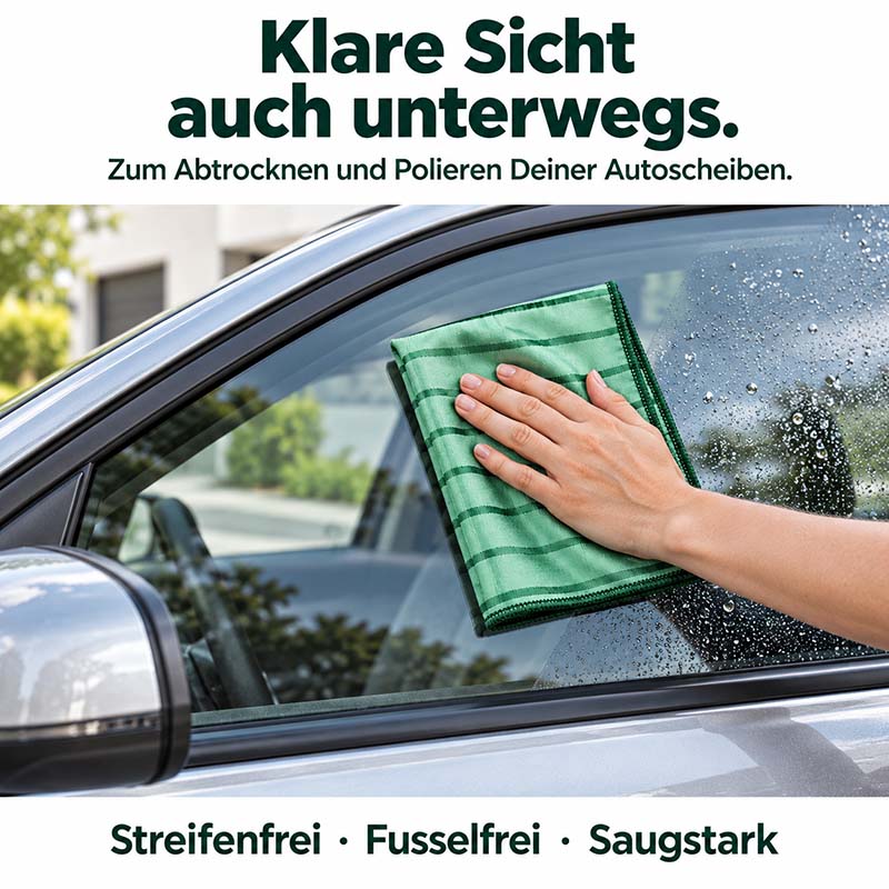 Bambus Fenstertücher 3er-Set 40 × 50 cm streifenfrei, zum Abtrocknen und Polieren von Autoscheiben, fusselfrei und saugstark, ideal für klare Sicht unterwegs.