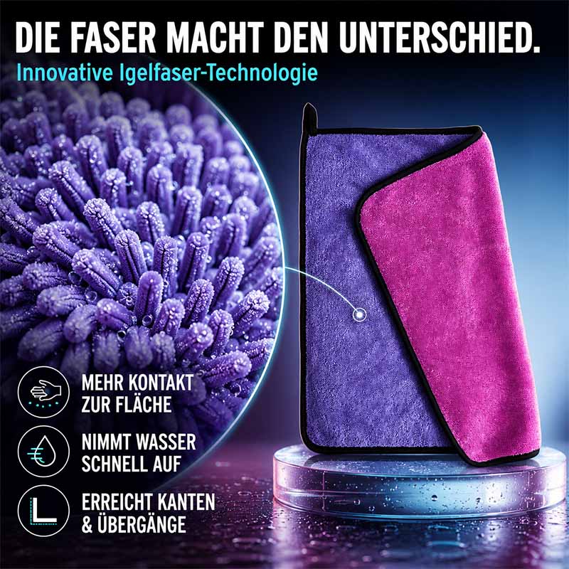 Micro Magic Mikrofaser-Trockentuch 2er-Set, extra saugstark, streifenfrei, fusselfrei für Dusche und Auto, innovative Igelfaser-Technologie für schnelle Wasseraufnahme und Reinigung, ideal für Kanten und Übergänge.