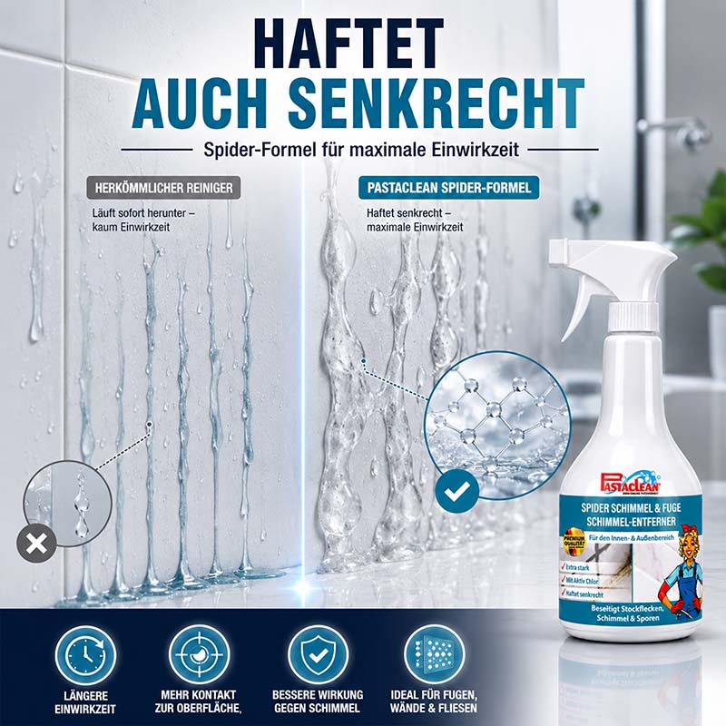 Schimmelentferner und Fugenreiniger 500 ml, haftet senkrecht, längere Einwirkzeit, besserer Schutz gegen Schimmel, geeignet für Fugen, Wände, Fliesen, Pastaclean Spider-Formel, interner und externer Gebrauch