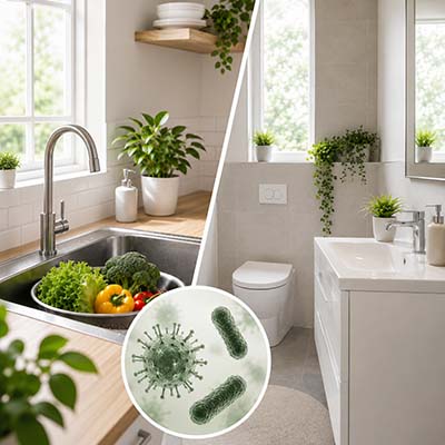 Hygiene und Desinfektion in Küche WC Bad und Haushalt