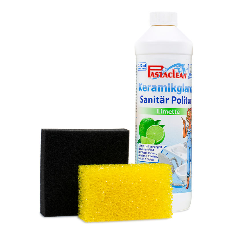 PASTACLEAN Sanitärpolitur (Limette) Badreiniger, Reinigungsmilch für Küche & Bad, 750ml inkl. Schwämme