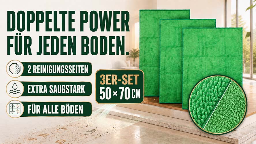 Bodenreinigungstücher 3er-Set 50x70 cm mit zwei Reinigungsseiten, extra saugstark, geeignet für alle Böden