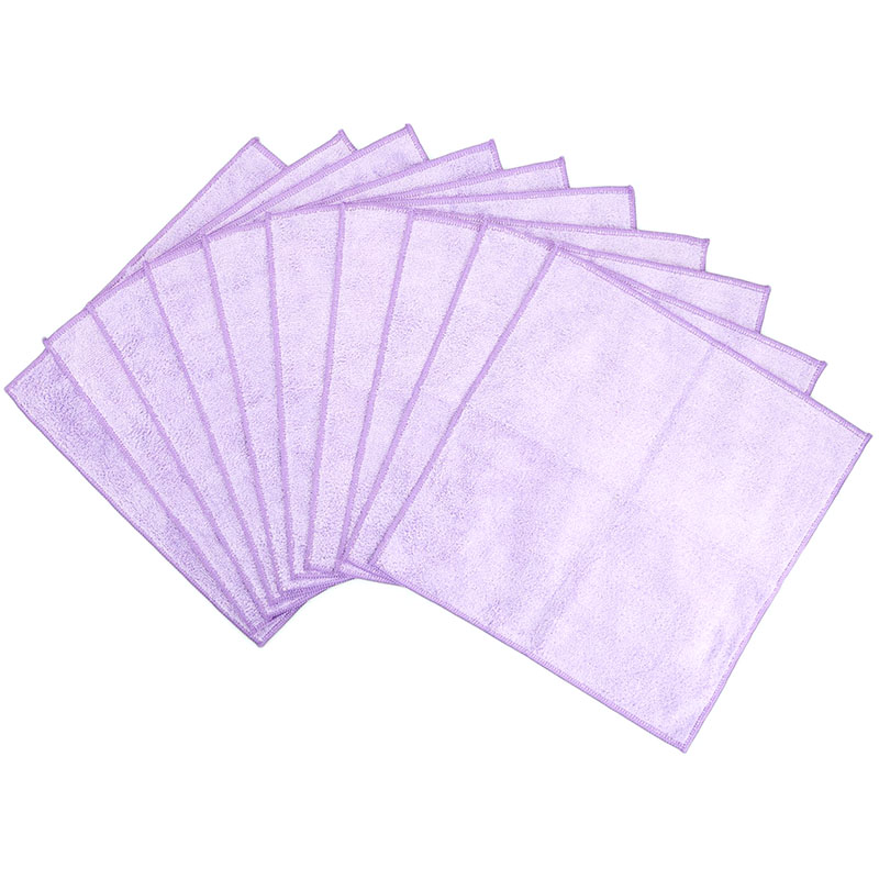 Flauschi Putztücher 10er-Pack in zartem Lavendel, weiche Mikrofasertücher aufgefächert dargestellt, ideal für Küche, Bad, Auto und Haushalt. Saugstark, langlebig und fusselfrei für streifenfreie Reinigung.