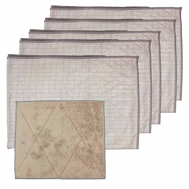Geschirrtuchset 5 Geschirrtücher und 1 Spültuch in Sandfarbe, 6-teilig, ideal für Küche, saugfähiger Stoff, langlebig, geeignet für Geschirrreinigung und Oberflächenpflege.