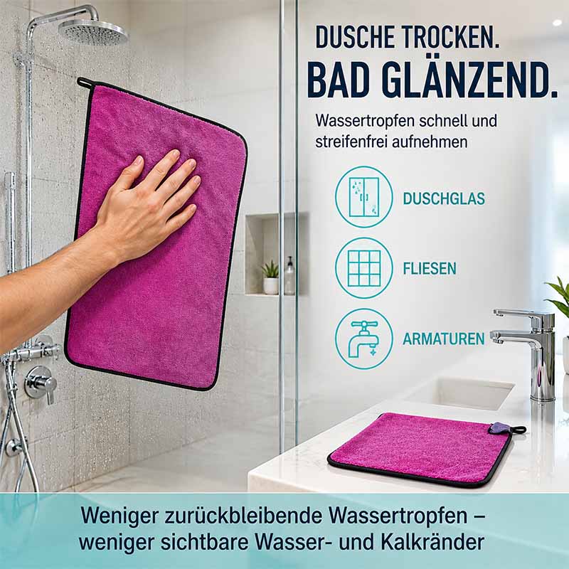 Micro Magic Mikrofaser-Trockentuch Set für Dusche und Auto – extra saugstark, streifenfrei und fusselfrei, ideal für Duschglas, Fliesen und Armaturen Reinigung.