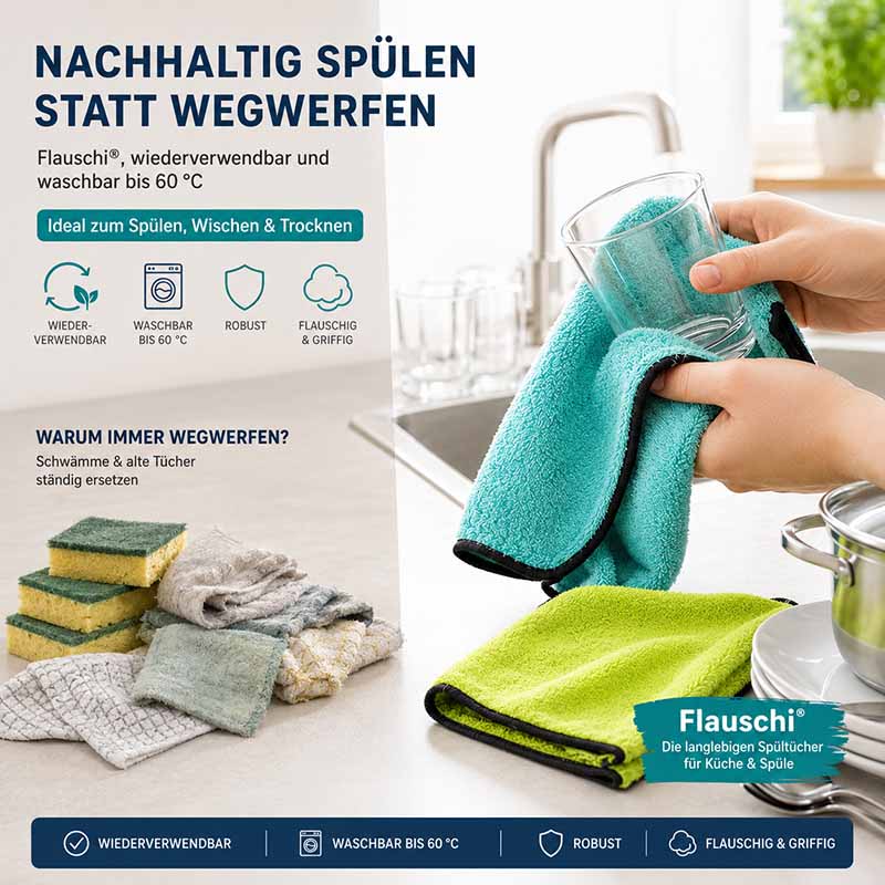 Flauschi Putztücher 10er-Pack Geschenk Set für Spülen, Wischen und Trocknen, wiederverwendbar und waschbar bis 60 °C, langlebige Spültücher für Küche und Spüle, flauschig und griffig.