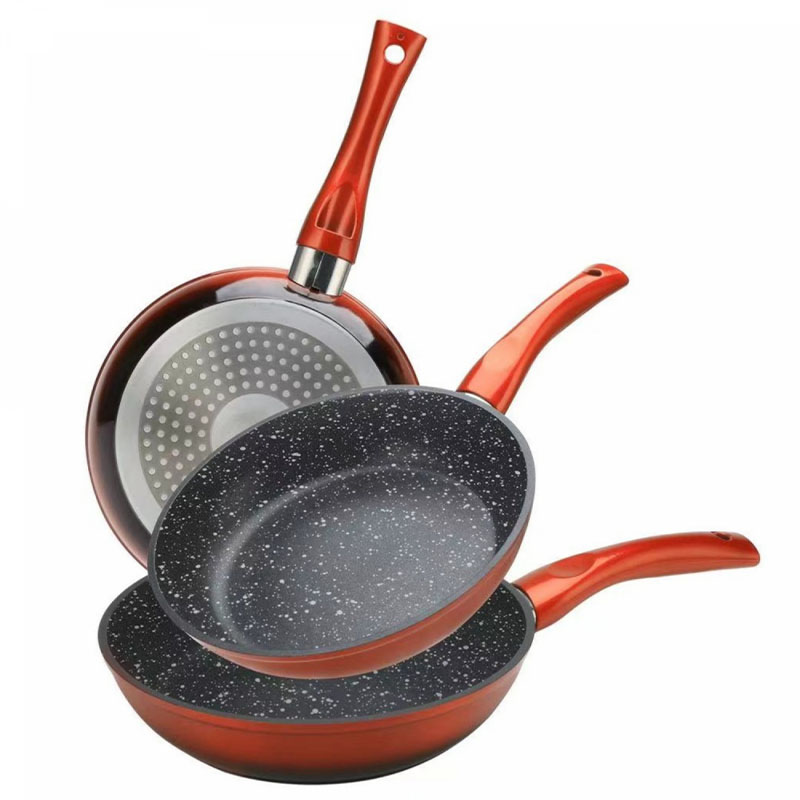 Pfannenset (3 teilig) - Bratpfanne antihaft marmor ø20-24-28cm Rot/Schwarz