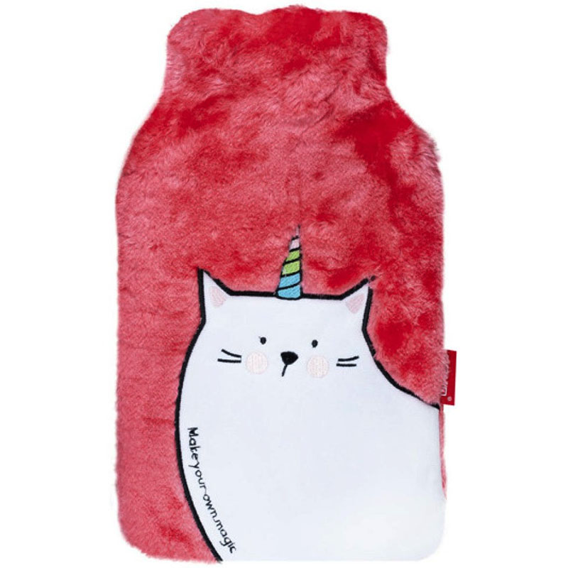 SOXO Wärmflasche mit Bezug, 1,8l (Einhorn Katze)