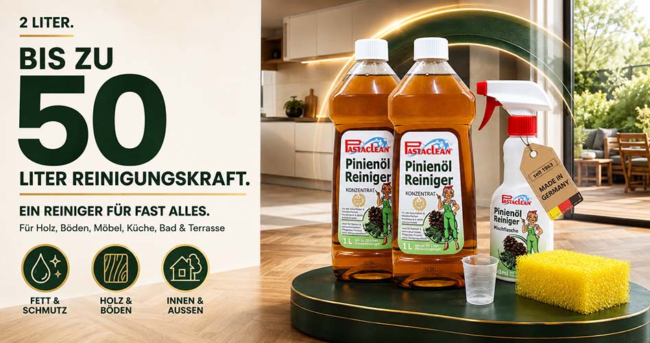 Pastaclean Pinienöl Reiniger Konzentrat für Holz, Böden, Möbel, Küche, Bad und Terrasse, beseitigt Fett und Schmutz, geeignet für Innen- und Außenbereiche