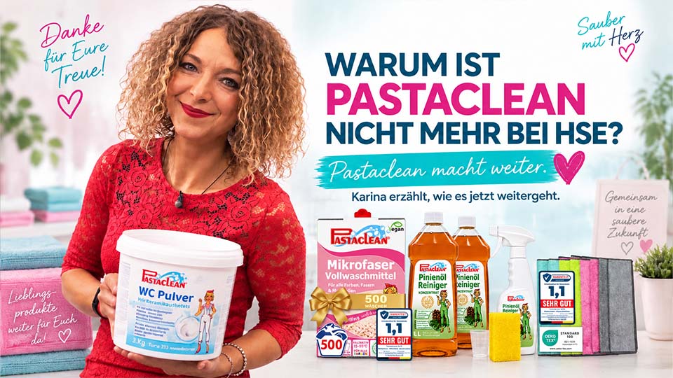 Pastaclean WC Pulver zur Entfernung von Kalk und Ablagerungen in Toiletten, Mikrofaser Vollwaschmittel, Pinienöl Reiniger, und Tücher für Reinigung und Pflege im Haushalt, dargestellt mit Verpackungen und Produkten im Fokus.
