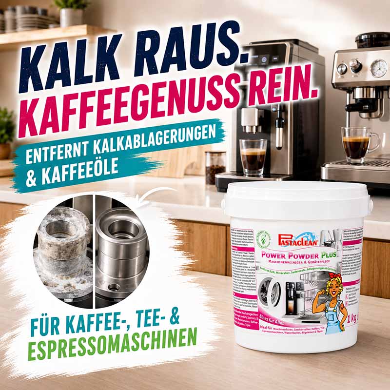 Pastaclean Maschinenreiniger Power-Powder Plus zur Entfernung von Kalk und Ablagerungen in Kaffee-, Tee- und Espressomaschinen, 1 kg